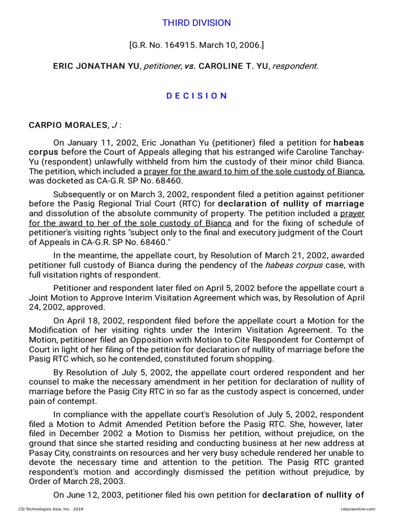 Petitioner Vs Vs Respondent: Third Division | PDF | Habeas Corpus ...