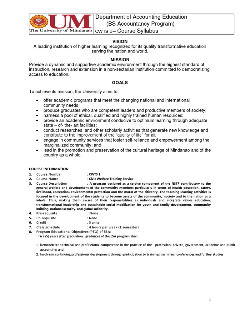 UM Accountancy Program Syllabus | PDF | Accounting | Leadership