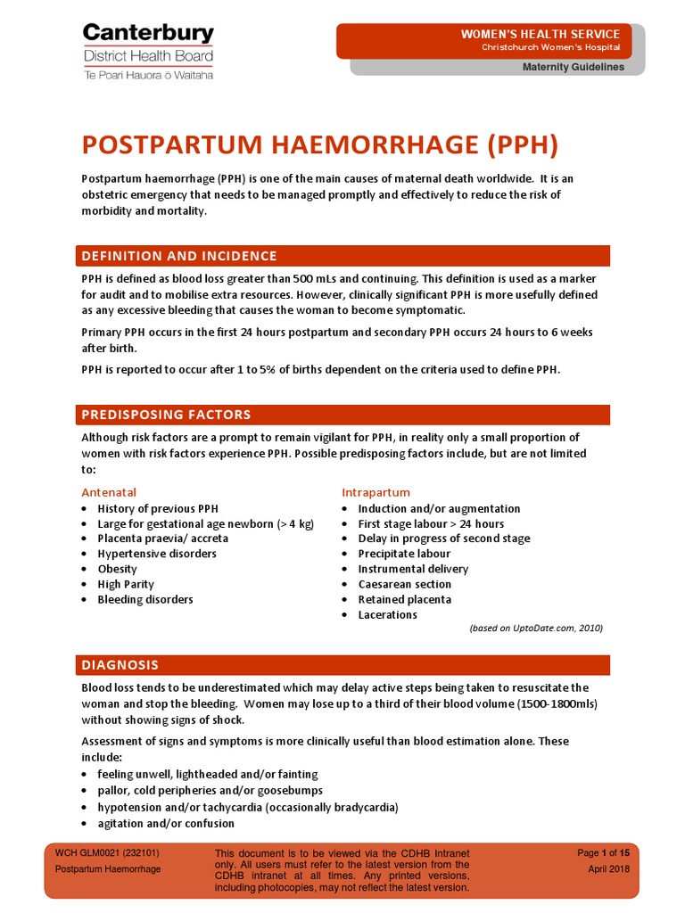 GLM0021 Postpartum Haemorrhage PDF | PDF | Postpartum Period | Childbirth