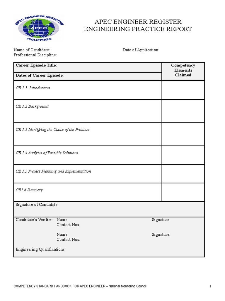APEC Engineer Practice Report Guide | PDF | Engineering | Research And ...