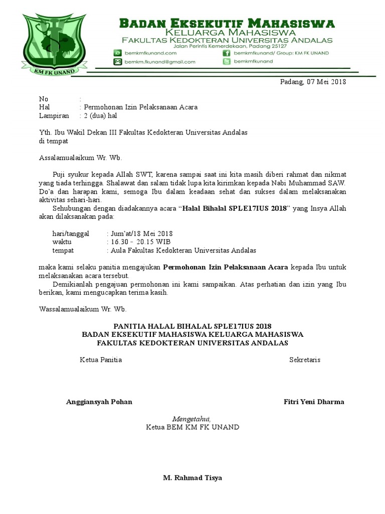 Contoh Surat Izin Acara HBH | PDF