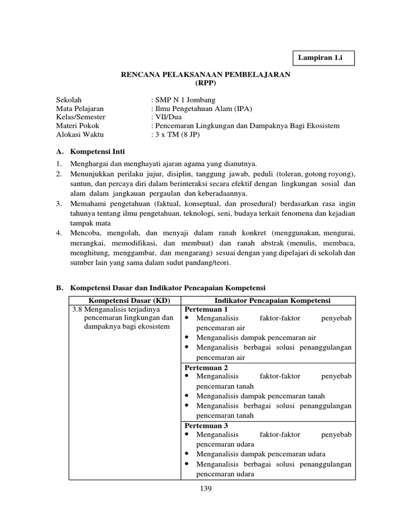 Contoh Rpp Pencemaran Lingkungan