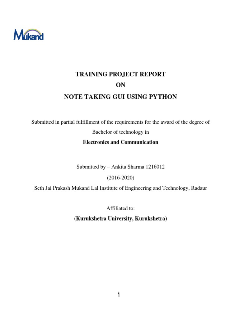 Training Project Report ON Note Taking Gui Using Python | PDF ...