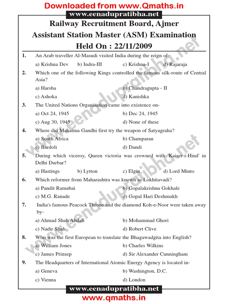 Assistant Station Master Exam Paper | PDF | Percentage | Nature