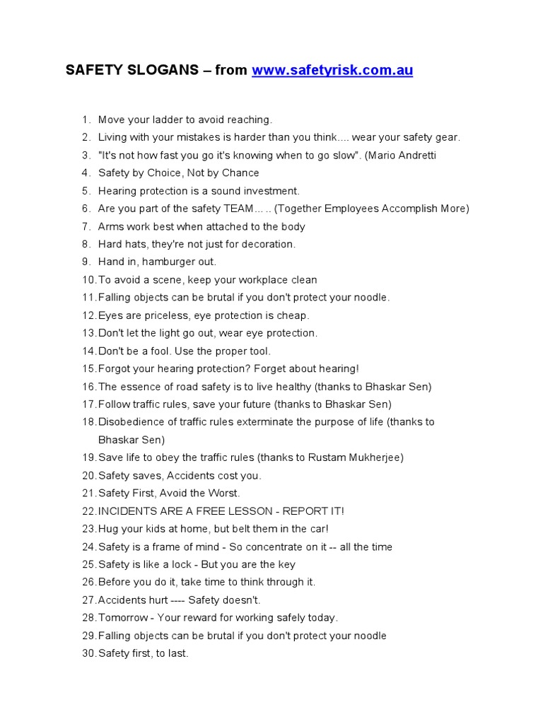Safety Slogans - From | PDF | Door | Risk