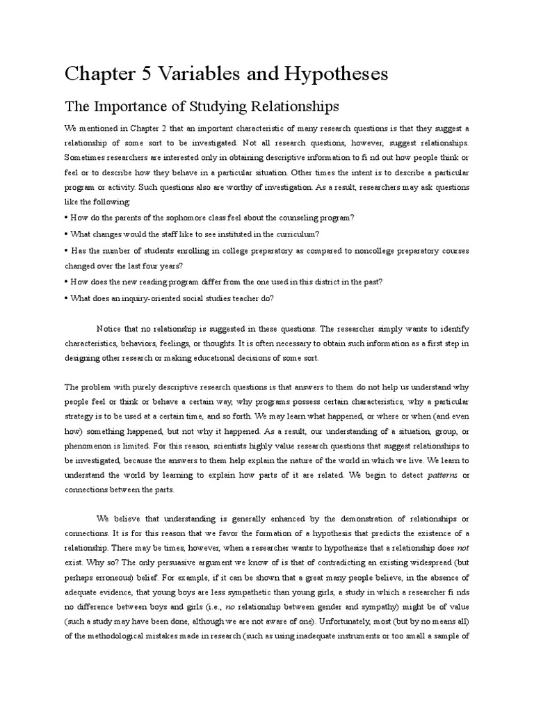 Chapter 5 Variables and Hypotheses | PDF | Dependent And Independent ...