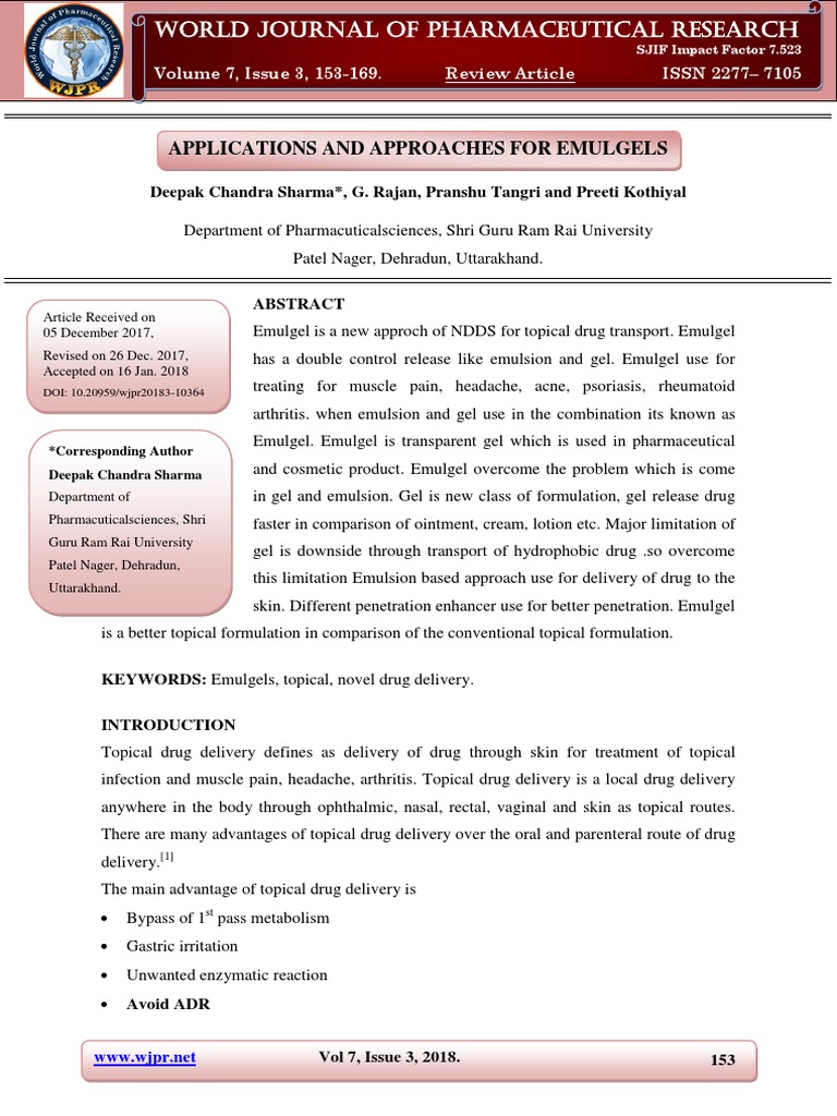 Emulgel: A Novel Topical Delivery System | PDF | Emulsion | Topical ...
