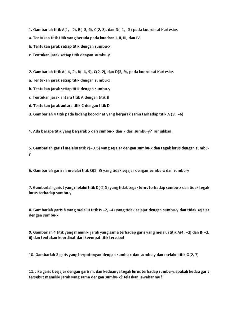 Soal Koordinat Kelas 8