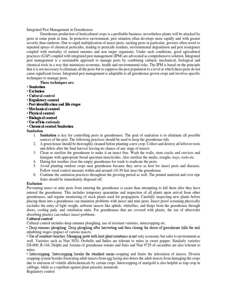 Integrated Pest Management in Greenhouses | PDF | Biological Pest ...