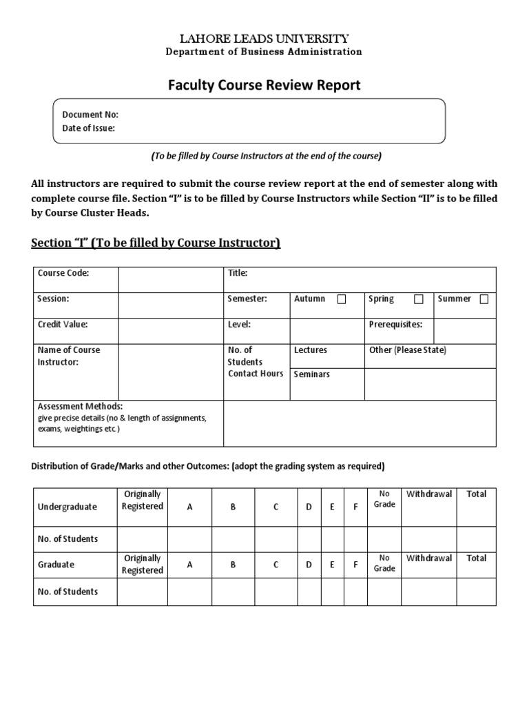 Course Review Report Template | PDF | Curriculum | Cognition