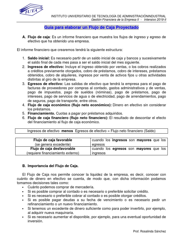 Guía para Flujo de Caja Proyectado | PDF | Flujo de efectivo | Balance ...