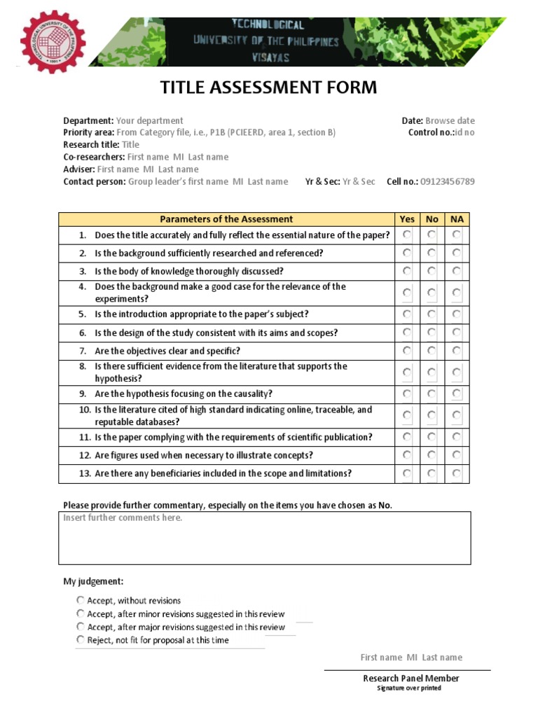 Title Assessment Form for Research Papers | PDF | Computers