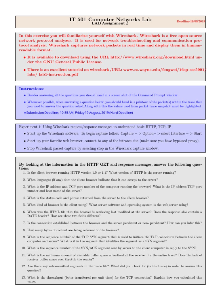 Assignment2 - Wireshark CN IT 501 | PDF | Transmission Control Protocol ...