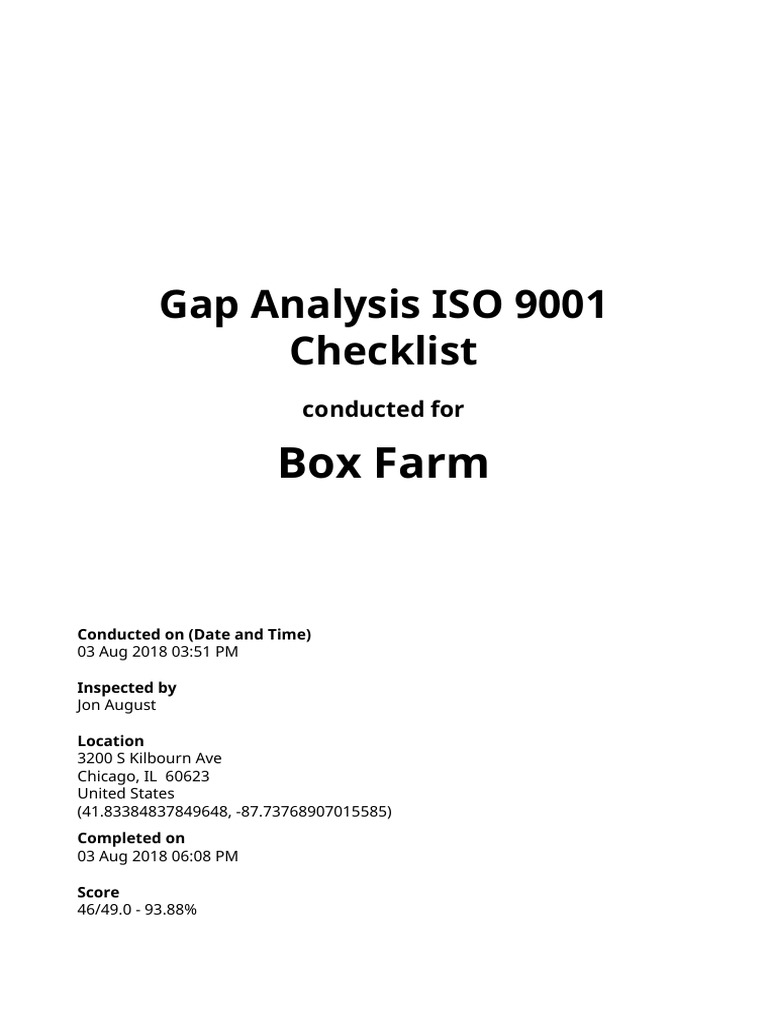 ISO 9001 Gap Analysis Report for Box Farm | PDF | Quality Management ...