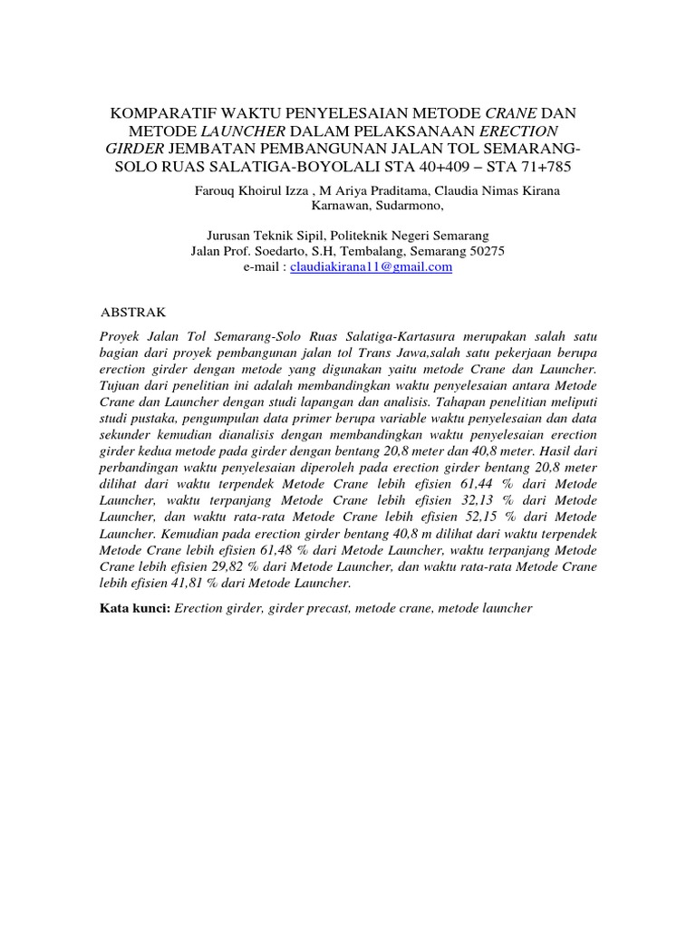 Girder Jembatan Pembangunan Jalan Tol Semarang | PDF