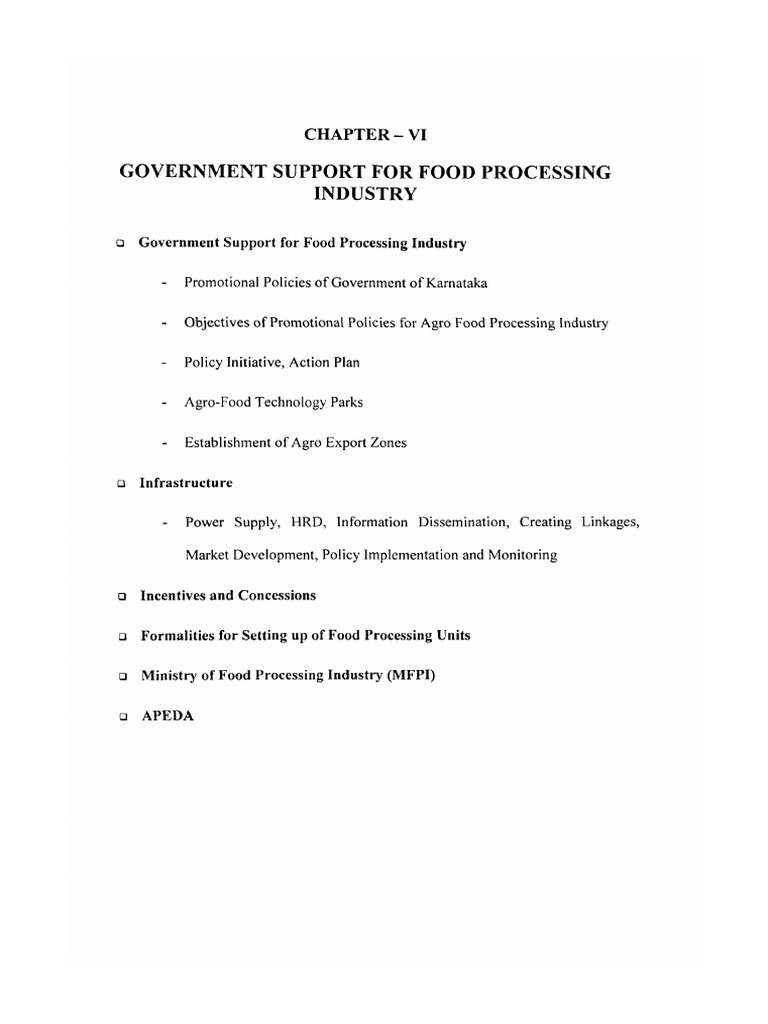 Government Support for the Food Processing Industry in Karnataka