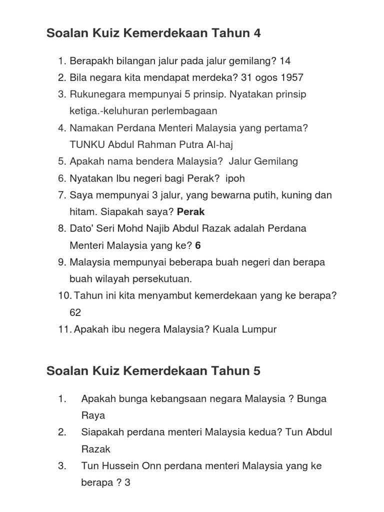 Kuiz Merdeka Tahun 4  PDF