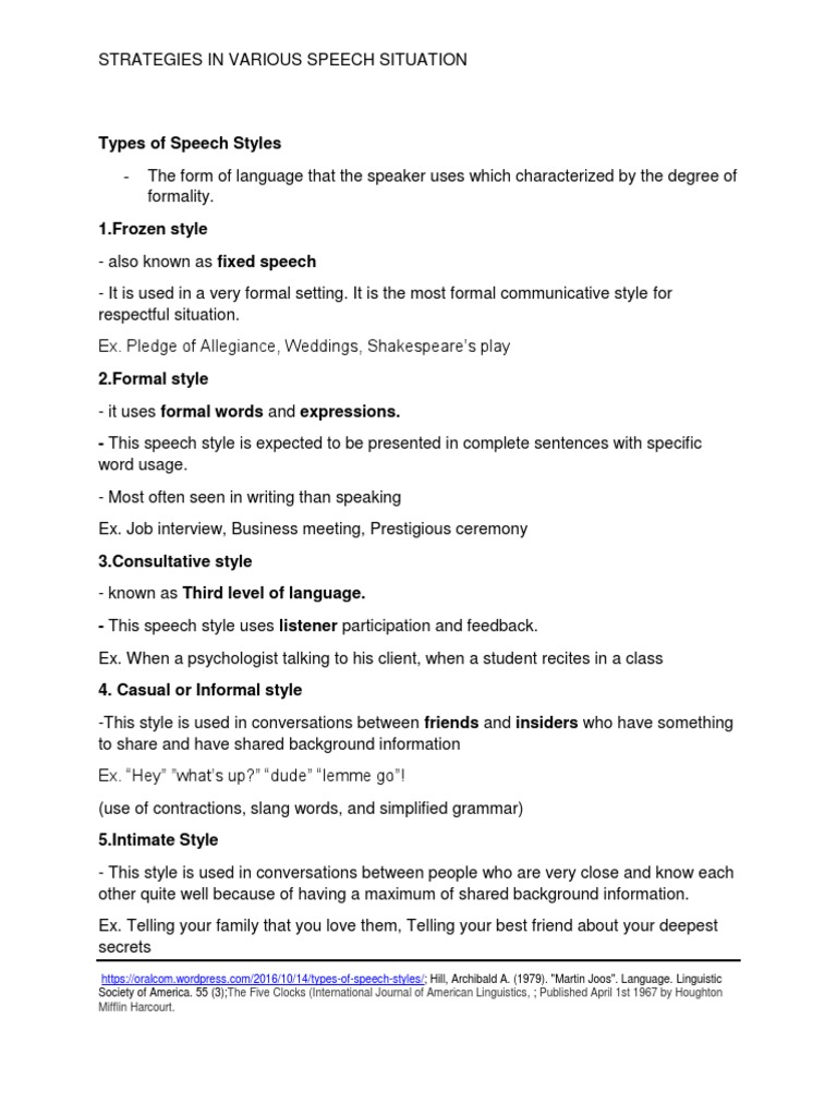 Types of Speech Styles | PDF | Language Arts & Discipline