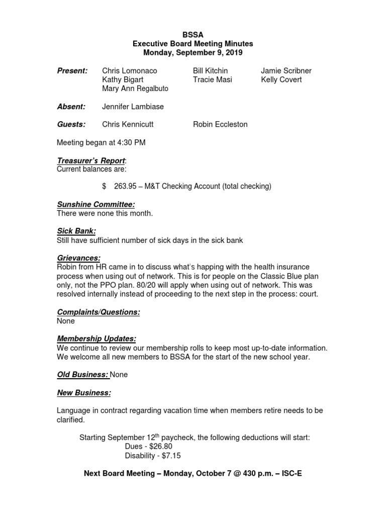 BSSA Executive Board Summary | PDF