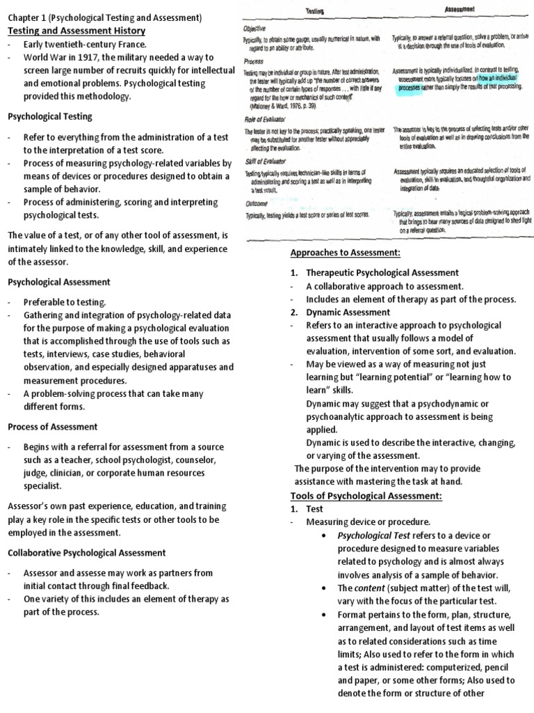 Overview of Psychological Assessment | PDF | Psychological Evaluation ...