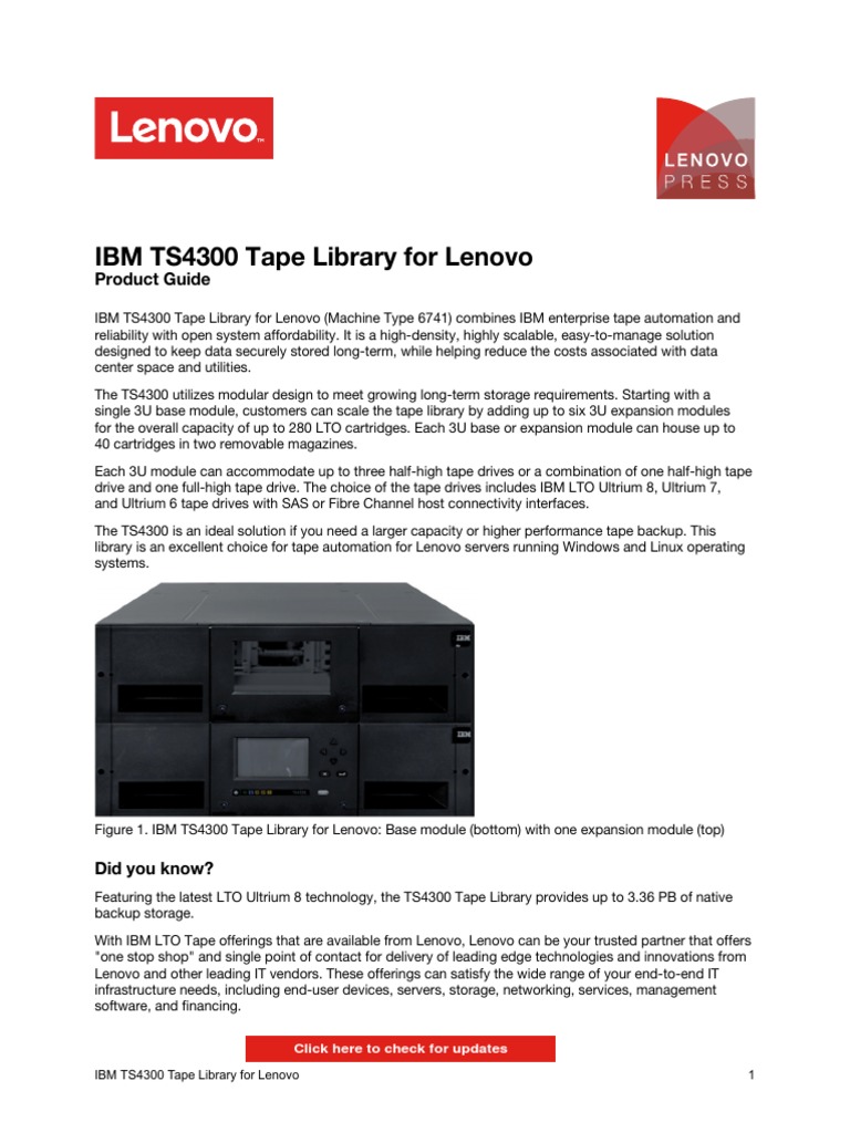 IBM TS4300 Tape Library For Lenovo Product Guide PDF Computer Data