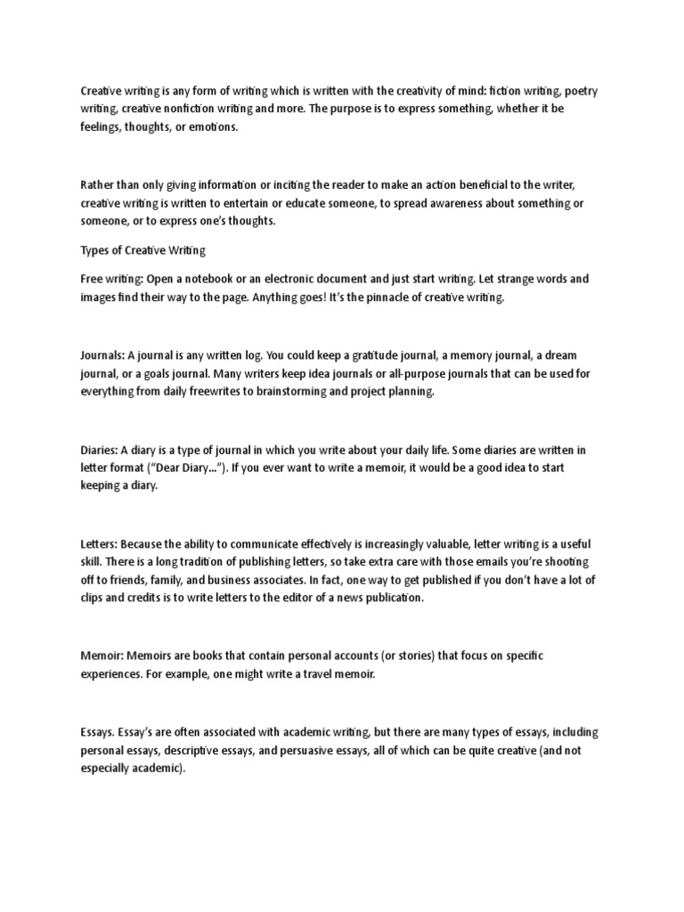 Creative Writing  PDF  Diary  Writers