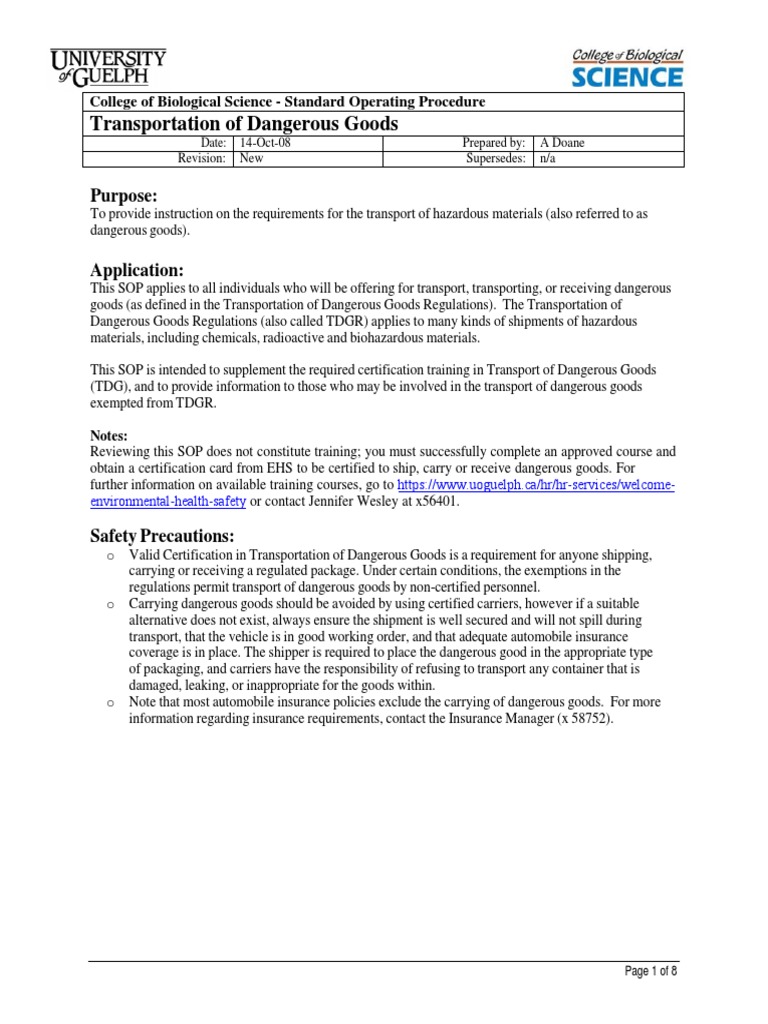 Transportation Dangerous Goods | PDF | Dangerous Goods | Provinces And ...