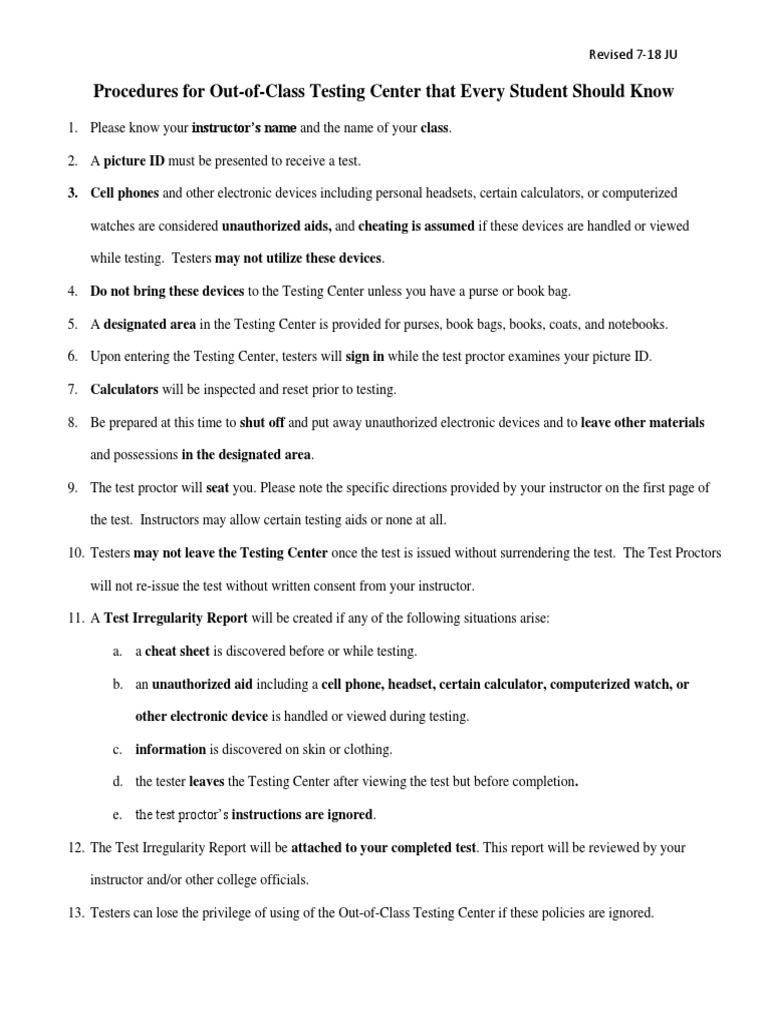 Out-of-Class Testing Center Guidelines | PDF | Technology & Engineering