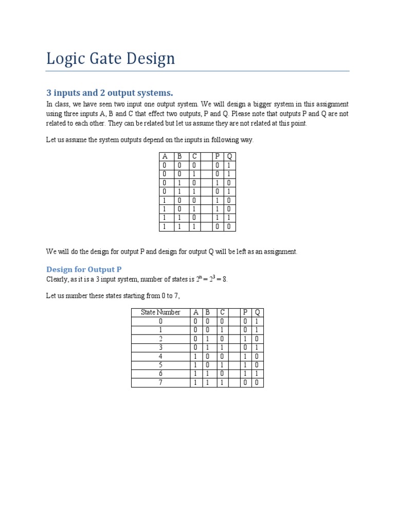 Logic Gate Design: 3 Inputs and 2 Output Systems Circuit Diagram