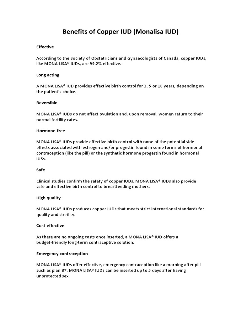Benefits of Copper IUD Monalisa IUD PDF