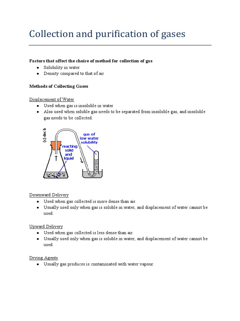 Collection and Purification of Gases: Factors That Affect The Choice of ...
