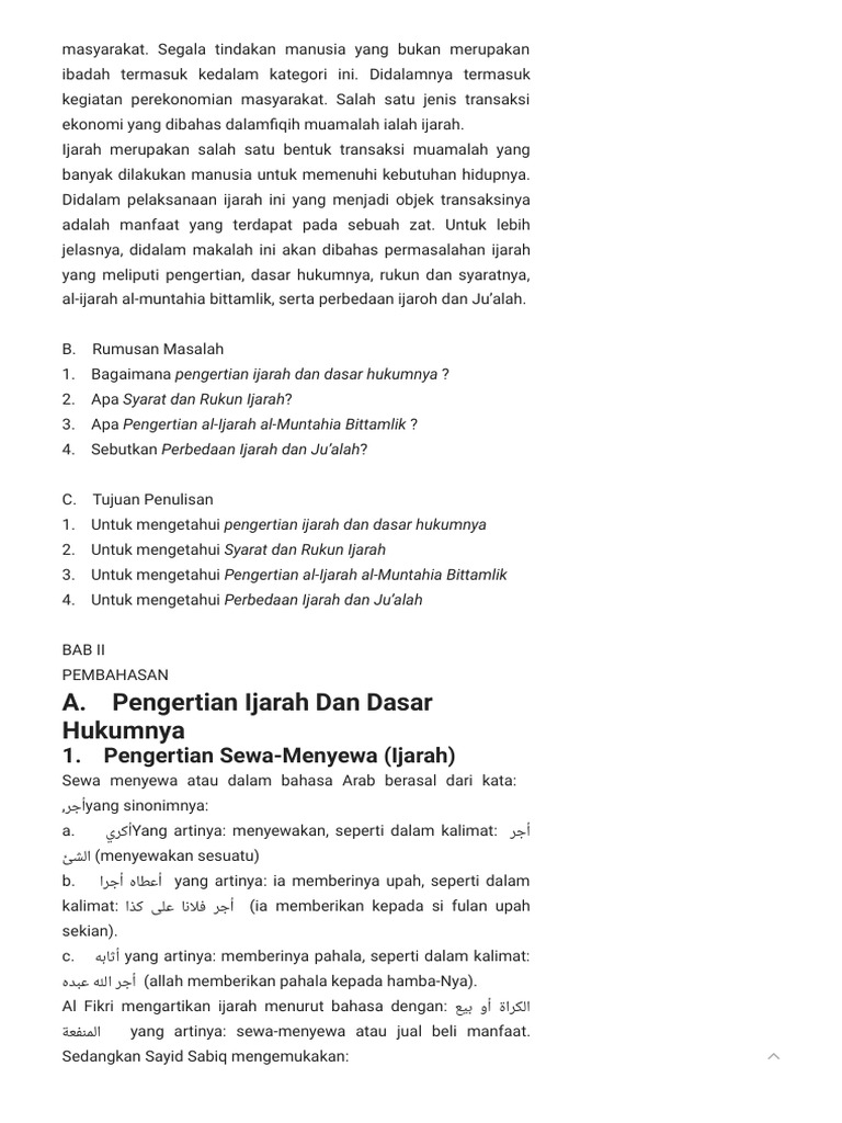 Pengertian Hukum Syarat Rukun Sewa Menyewa Ijarah Pdf