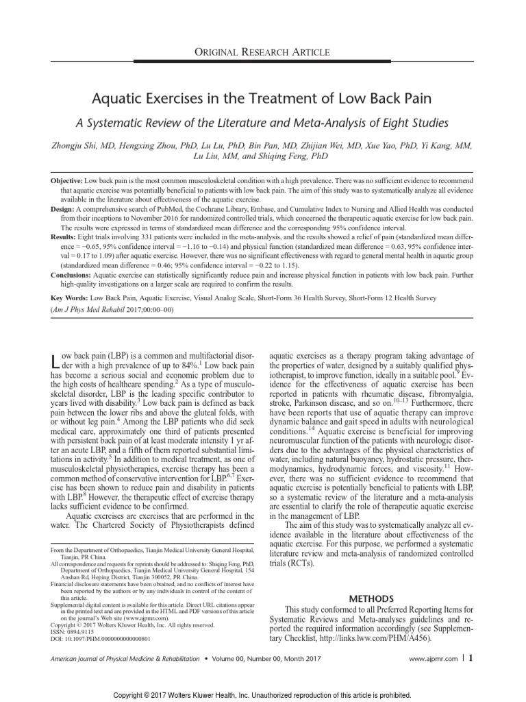 Aquatic Exercises in The Treatment of Low Back Pain | PDF | Randomized ...