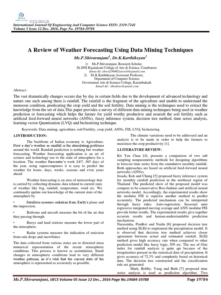 Data Mining Techniques for Weather Forecasting | PDF | Statistical ...