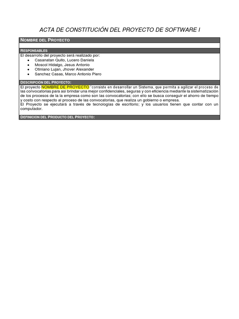 Acta de Constitución del Proyecto SFL | PDF | Software | Presupuesto