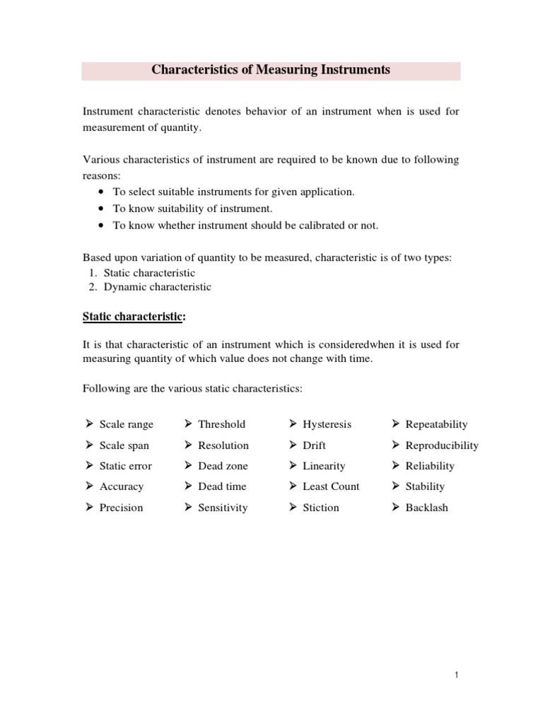Characteristics of Measuring Instruments | PDF | Accuracy And Precision ...