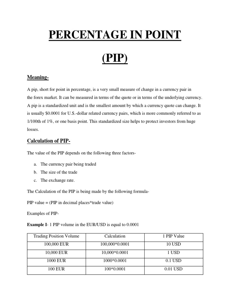 Percentage in Point (PIP) : Meaning | PDF | Euro | Exchange Rate