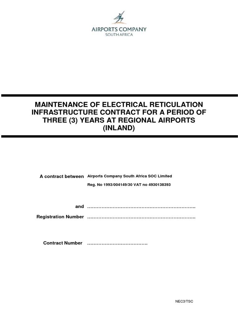 Maintenance Of Electrical Reticulation Infrastructure Contract For A