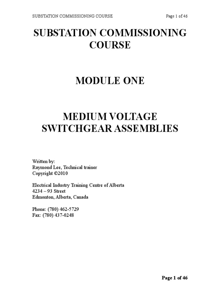 Module 1 Medium Voltage Switchgear Assemblies | PDF | Electrical ...