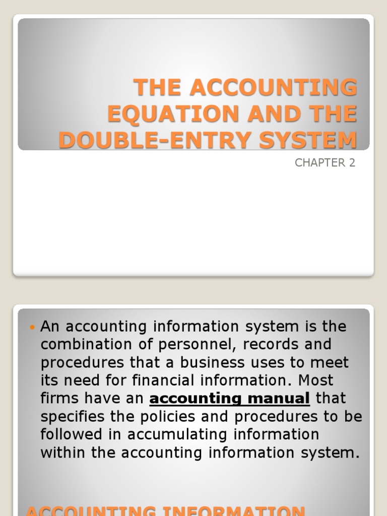 Chapter 2 The Accounting Equation And The Double Entry System Pdf