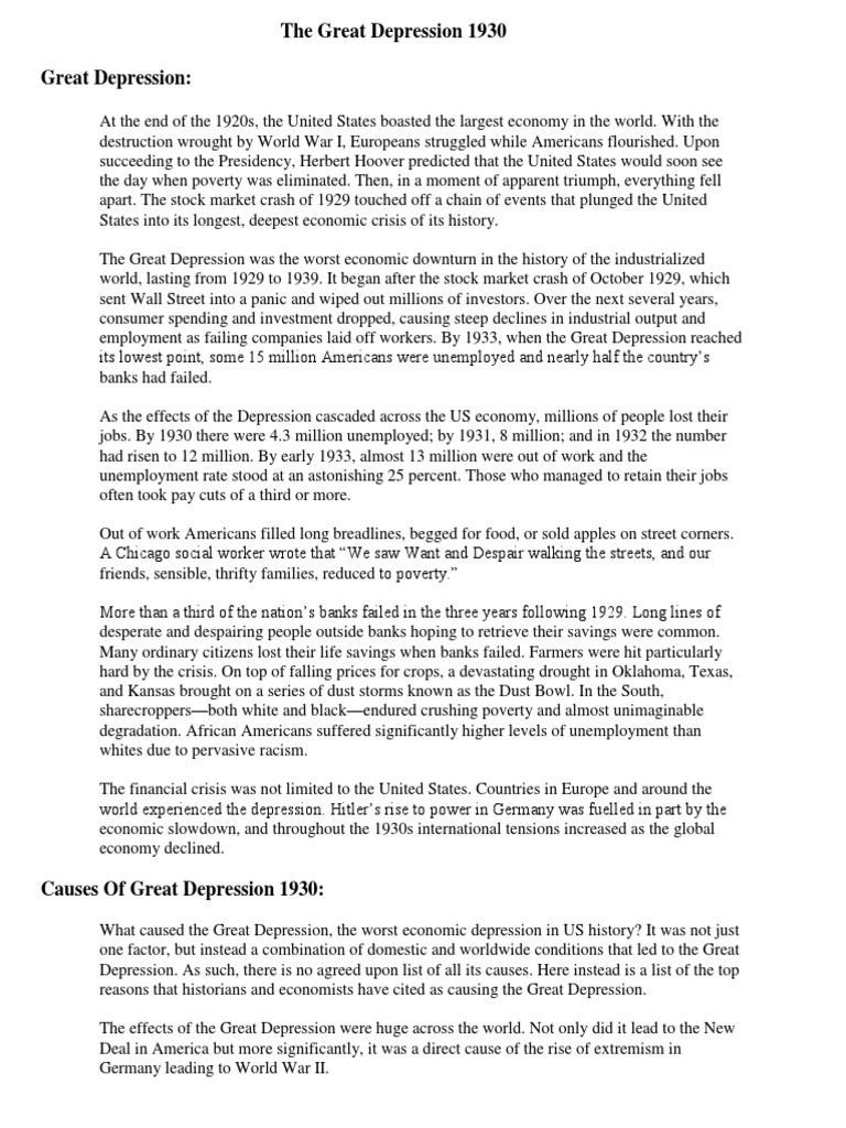 Causes and Effects of the Great Depression | PDF | Wall Street Crash Of ...
