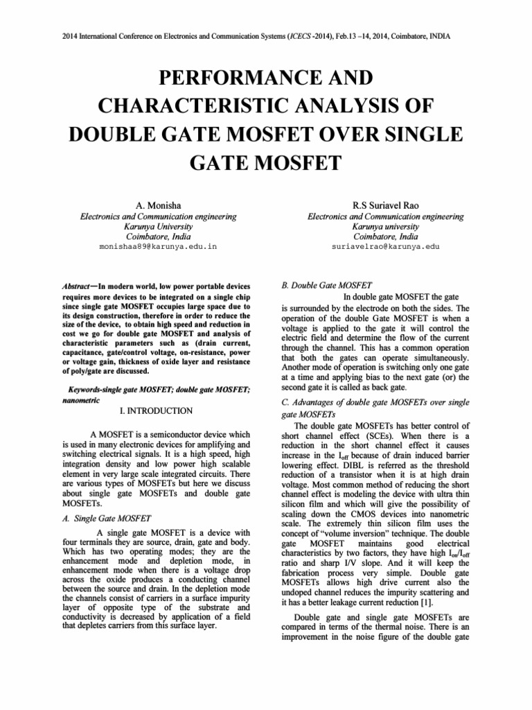 Performance and Characteristic Analysis of Double Gate Mosfet Over ...