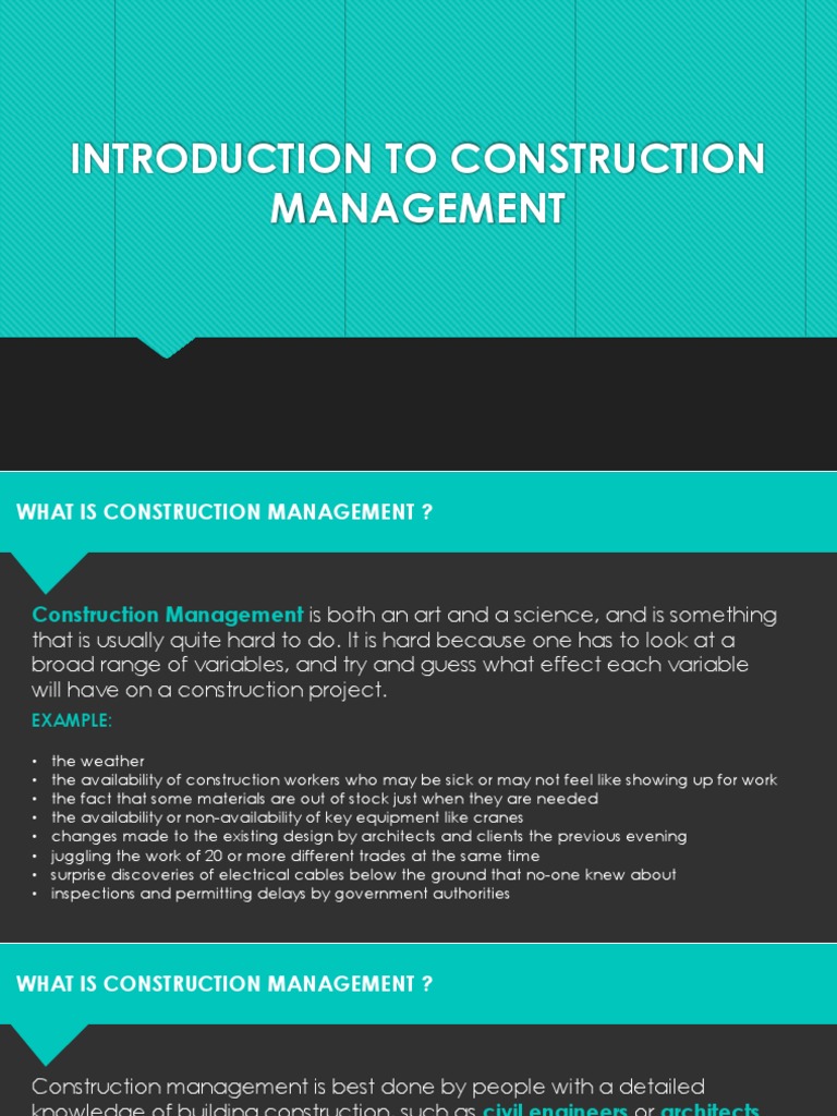 Overview of Construction Management | PDF | Project Manager | General ...