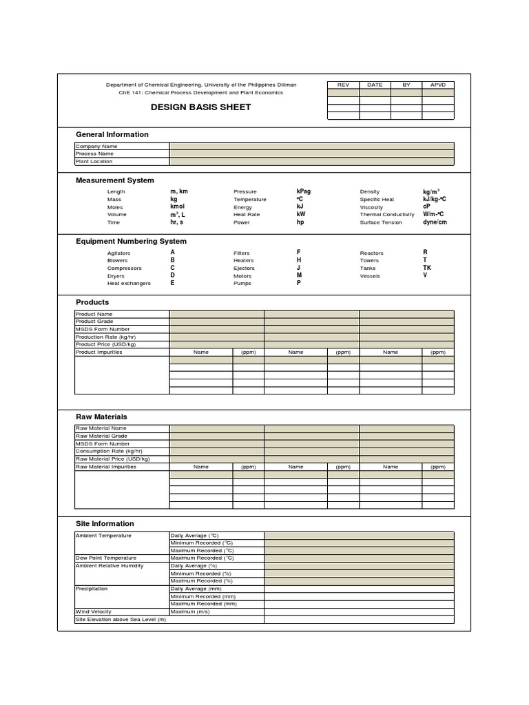 Chemical Process Design Basis Sheet | PDF | Boiler | Water