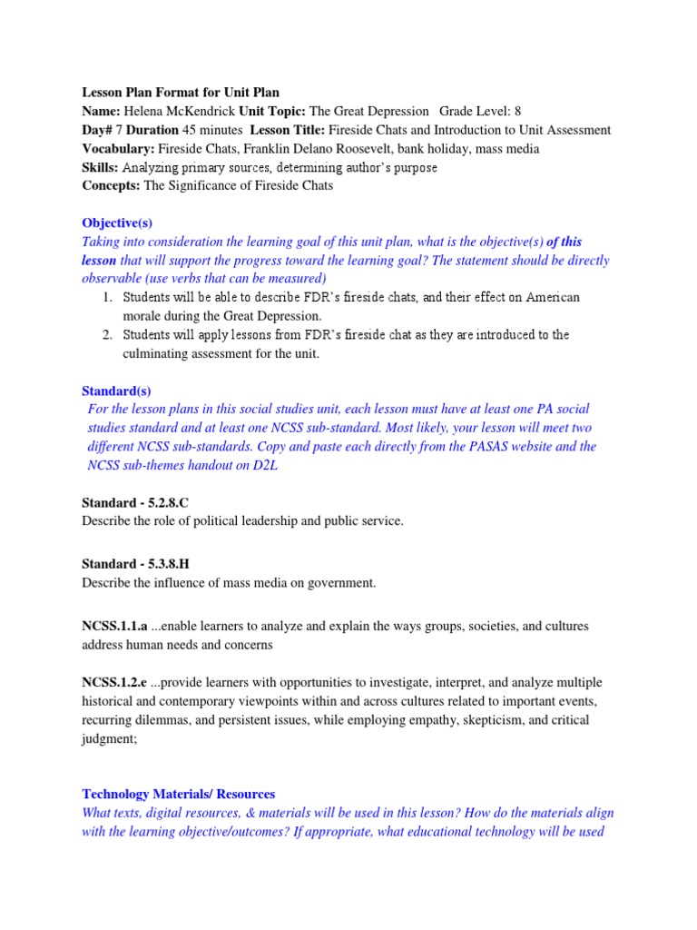 Fireside Chats Lesson Plan Pdf Individualized Education Program