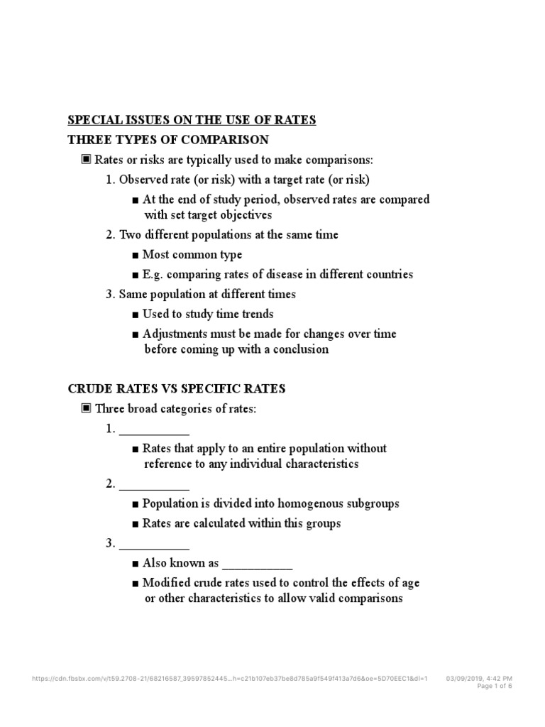 Biostatistics: Rates and Comparisons | PDF | Mortality Rate | Risk