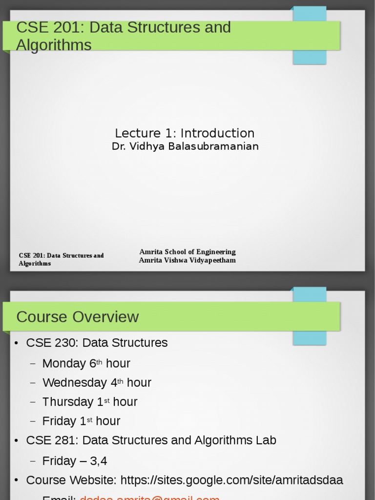 An Introduction to Data Structures and Algorithms: Course Overview ...