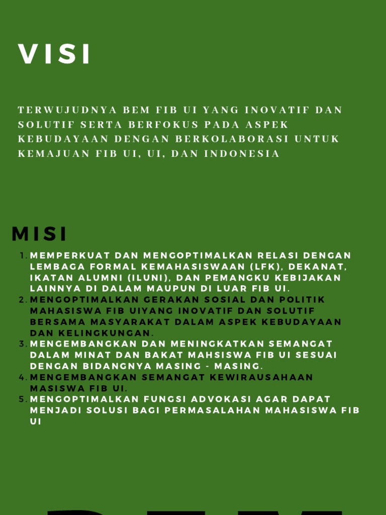 Visi Misi Bem Fib Ui PDF | PDF