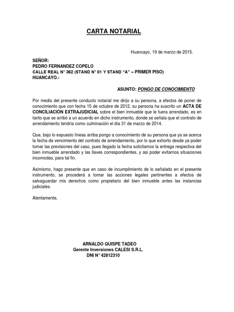 Modelo De Carta Notarial De Desalojo De Vivienda Perodua I