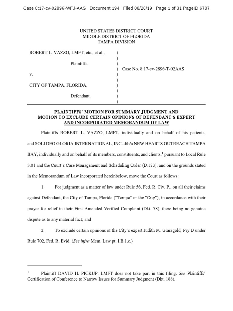 Plaintiffs' Motion for Summary Judgment Daubert Standard First